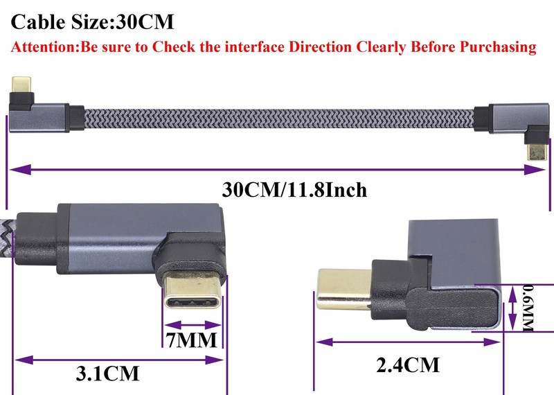 Right Angle USB 3.1 Type C To Type C 10Gbps Connector Cable 60W Short Flat 2 PCS gallery