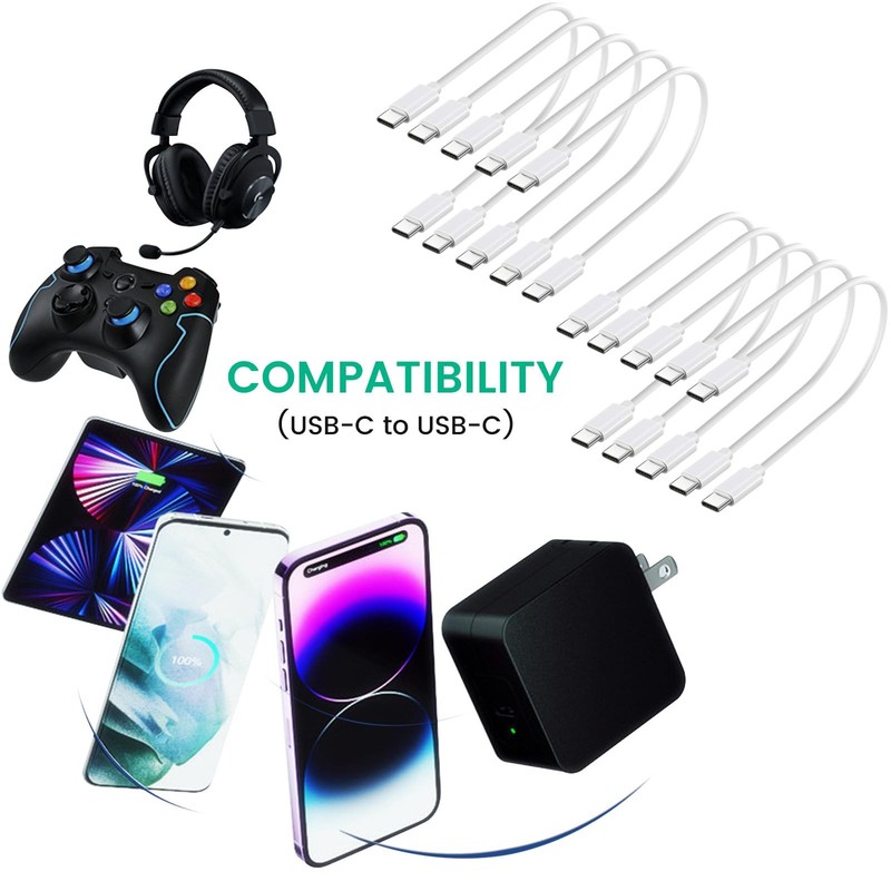 10-Pack 1ft Bulk White 60W USB-C to USB-C Fast Charging Cables gallery