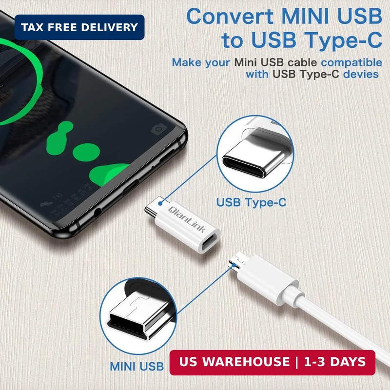 Mini USB to USB C Adapter, (2-Pack) Mini USB Female to USB C Male Convert Chargi gallery