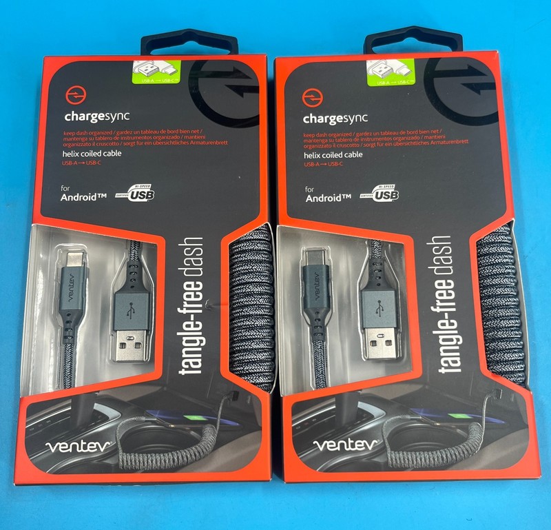 2 Ventev Chargesync Helix Coiled Cable 14" (Expandable) USB A to USB C BRAND NEW