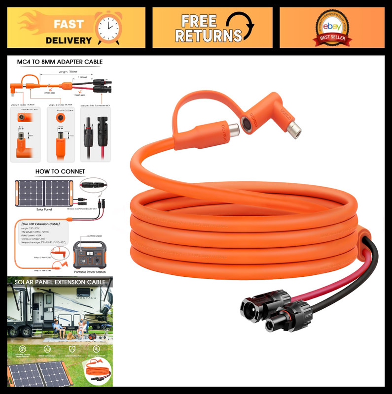 10FT MC4 to 8mm Solar Panel Adapter Cable | Universal Connector for Power Statio