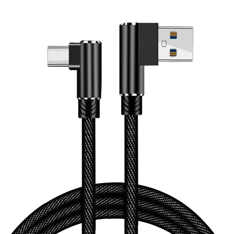 90 Degree Fast Charge USB-C to USB-A Cable Type C Charger Cord L Quick Charging