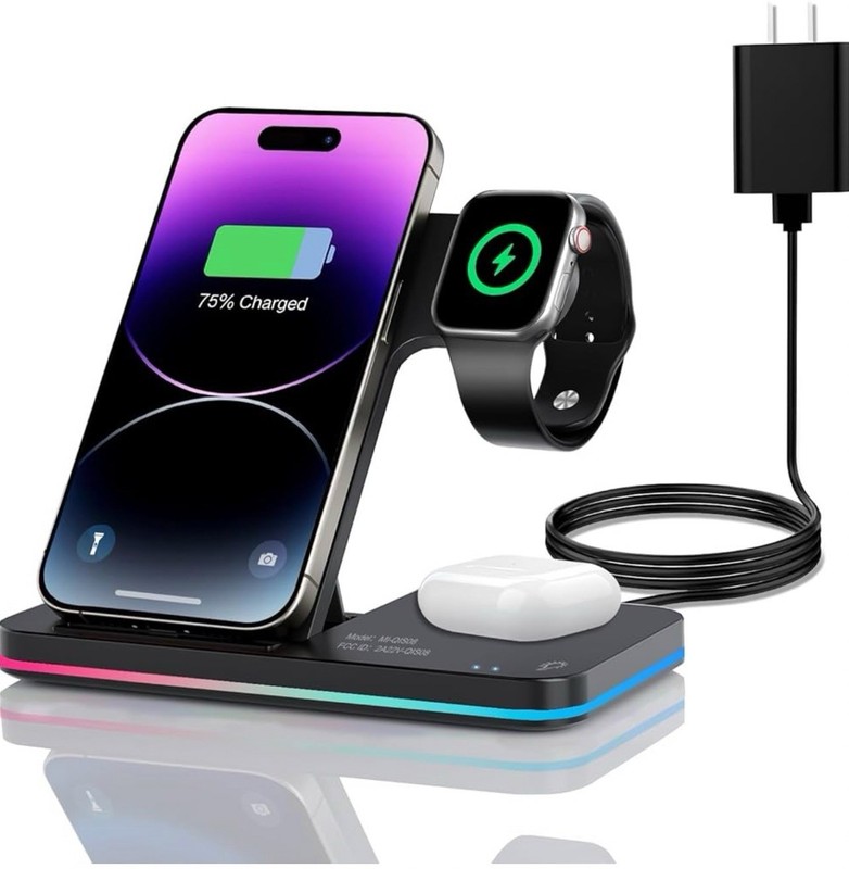 Wireless Charger 3 in 1 Charging Station lPhone Fast Foldable Charging Stand