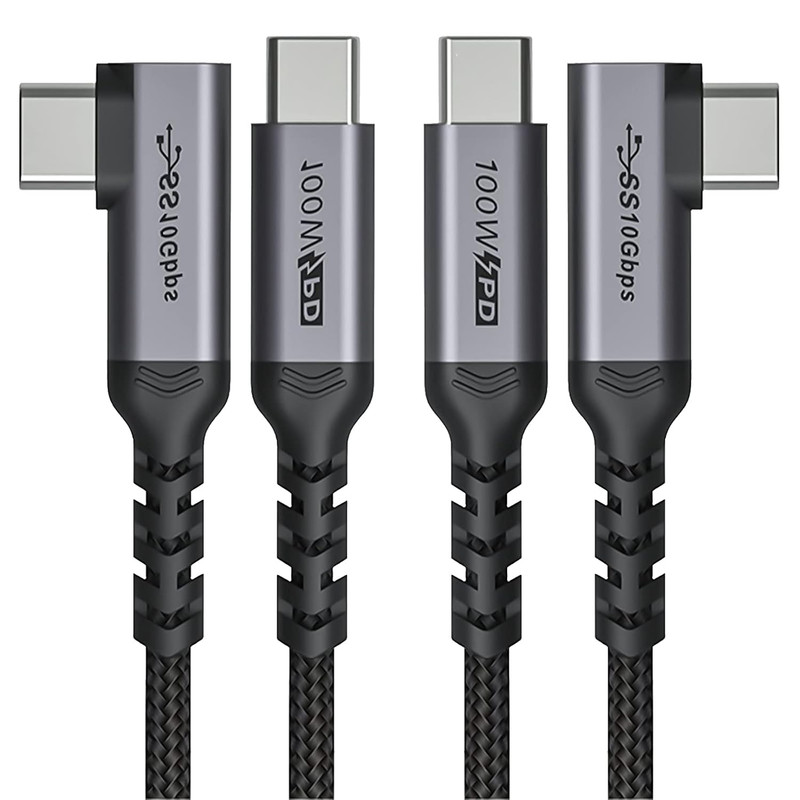 USB C to USB C Cable 100W,[2-Pack 6.6Ft Right Angle] USB 3.1 Fast Charging Cord