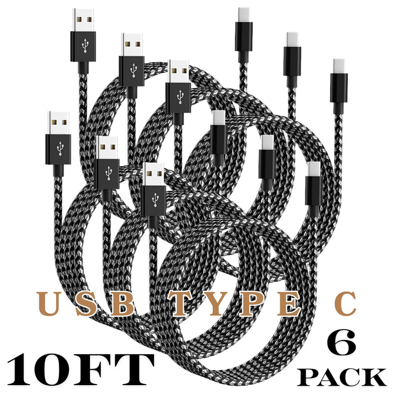 6X 10ft Long USB Type C Fast Charger Cable Lot For Samsung LG iPhone 15 16 Cord