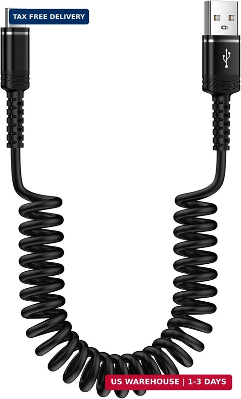 Fast Charger Cable Coiled USB C for Car 3FT Android Auto Type A to C