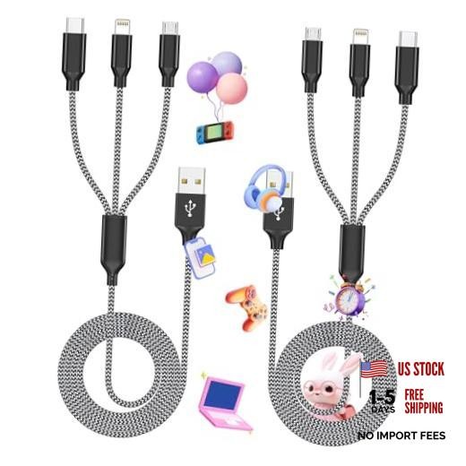 Multi Charging Cable,(2Pack 4FT) 3 in 1 Charging Cable for 4FT 2Pack Black&Gray