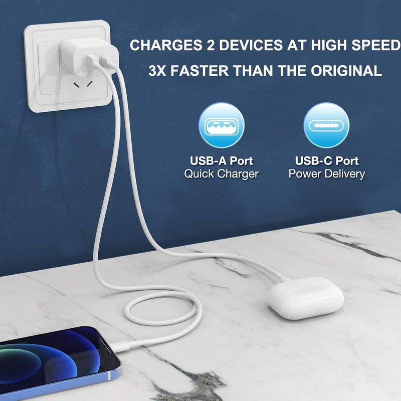 4 Pack 20W USB-C & USB-A Wall Chargers for iPhone 17-14 & Samsung, White gallery