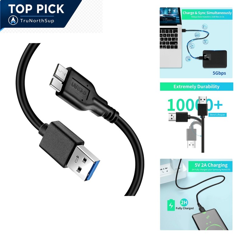 USB 3.0 A Male to Micro B Cable 1ft for External Hard Drives Seagate Toshiba …