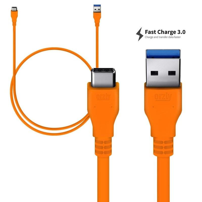 Orzly® New Certified USB 3.0 USB-C to USB-A Male Data & Charging Cable – Orange