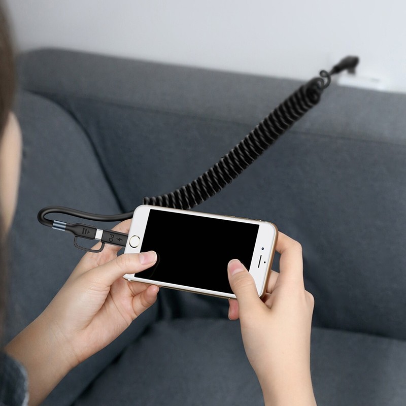 2in1 Coiled USB-C/8 Pin Cable Charger For iPhone 16 15 14 13 Samsung S24 S23 S22 gallery