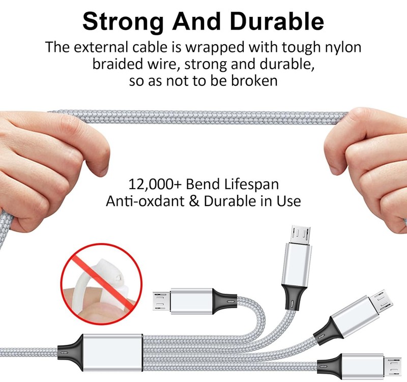 Micro USB Cable 4-in-2 Multi USB Splitter Charging Cable 2Pack 4Ft gallery