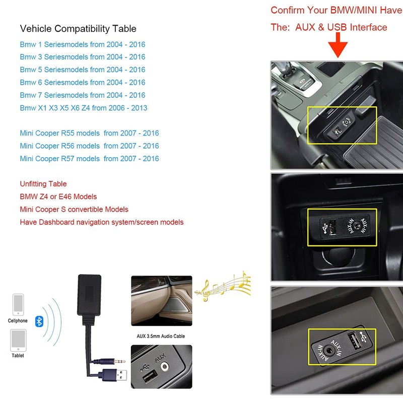 Bluetooth Adapter Compatibility with BMW Mini Cooper Aux 3.5 Cellphone Play H... gallery