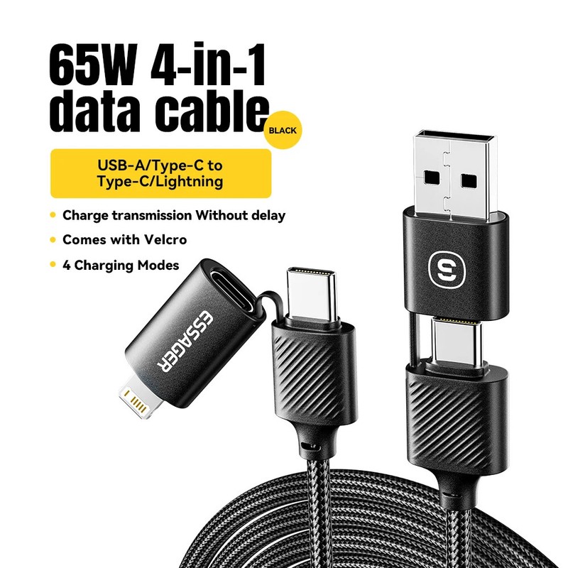New 4 in 1 USB C Data Cable Type C PD 65W Fast Charging Wire For iPhone 15 14 13