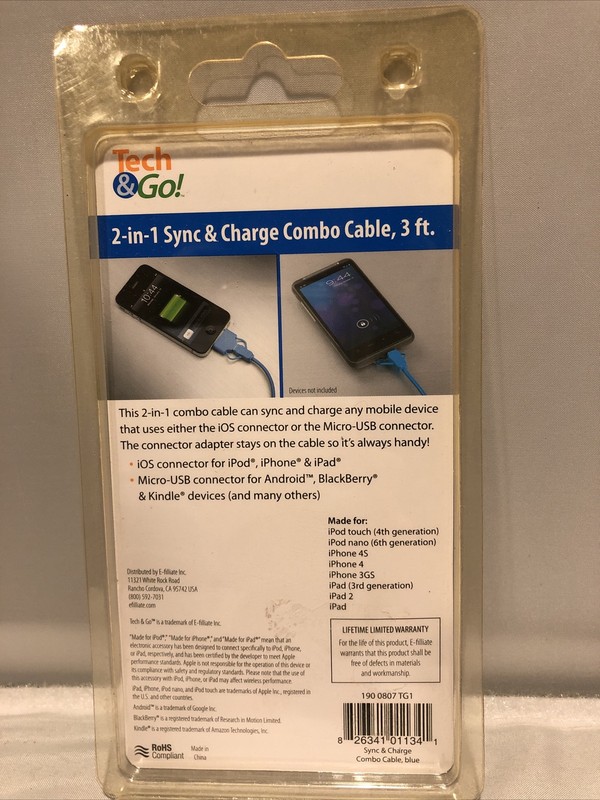 Tech&Go 2-in-1 Sync&Charge Combo Cable 3ft for 4S,4,3GS IPhone & IPad early GEN gallery