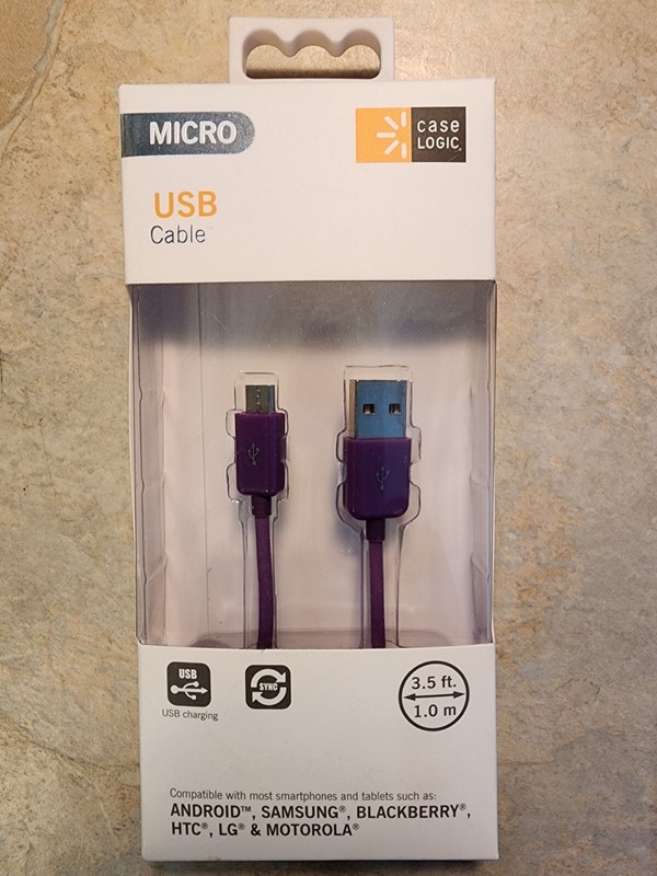 Case Logic Purple Micro USB Cable 3.5’/1.0m Sync and Charge