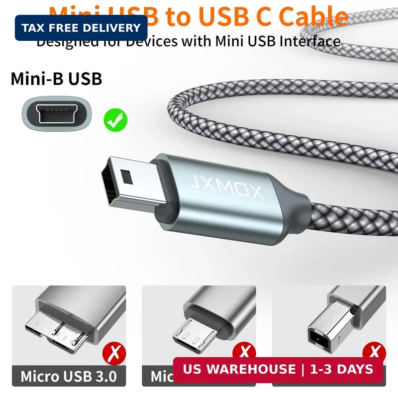 JXMOX USB C to Mini USB Cable,(3.3ft 2-Pack) Mini USB to Type C Cable Charging C gallery