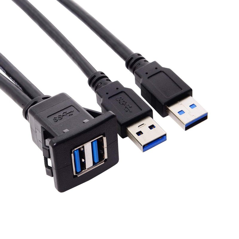 Waterproof Dual USB 3.0 Extension Latch Car Mount Flush AUX Cable Cord 1M gallery