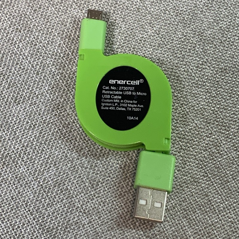 Enercell Retractable USB A to Micro USB Cable Green Cat 2730707 Charger Cord gallery