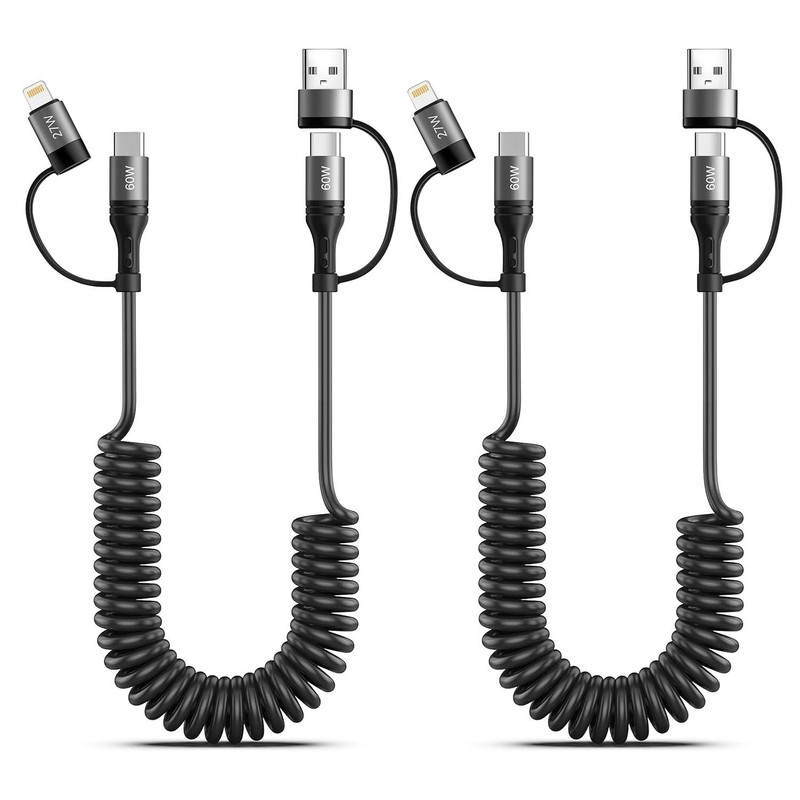 60W Coiled USB C Cable,iPhone Charger Cable for Car 2Pack 4FT [MFi Certified] Co