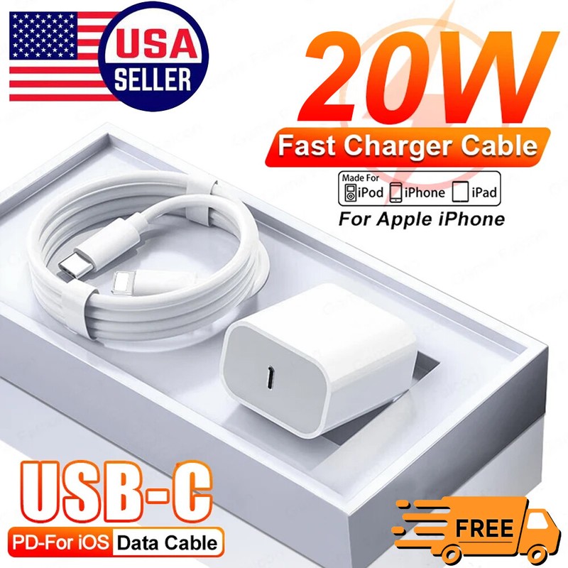 20W PD Wall Adapter Fast Power Charger USB-C 3ft Cable for iphone 14 13 12 11 🤝
