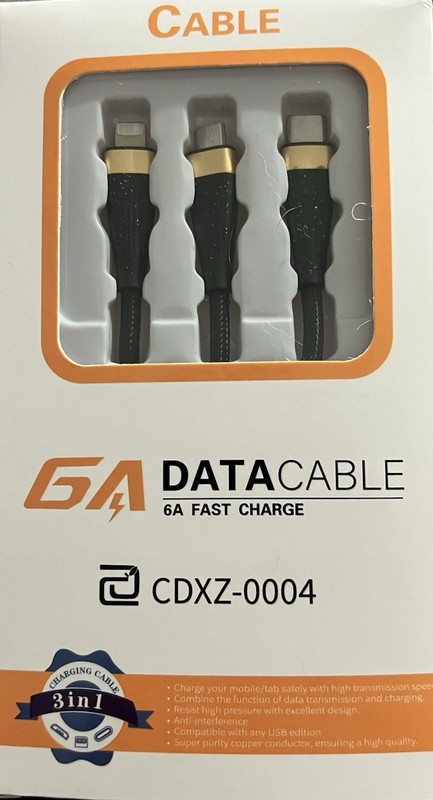 3 in 1 6A Fast charging cable 6ft