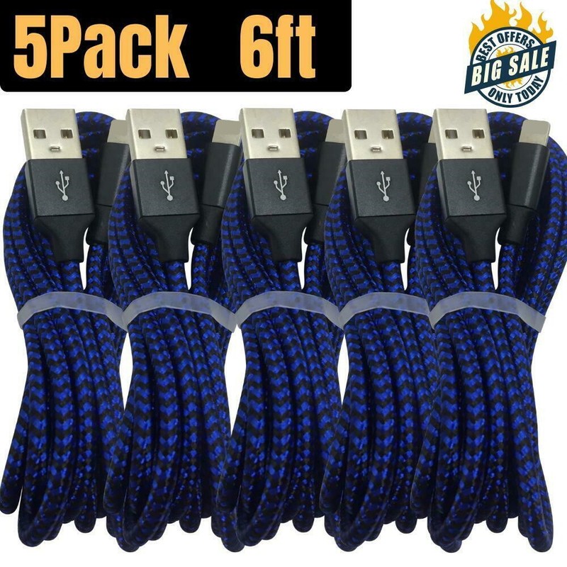 5 Pack USB Fast Charger Cable Charging Cord 6FT For Apple iPhone 14 13 12 11 XR