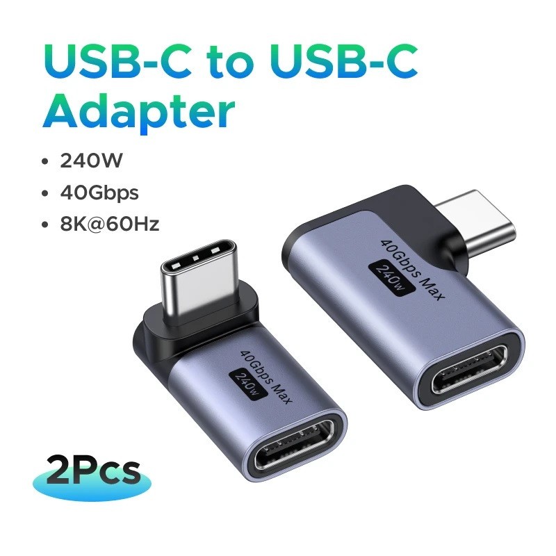 UGREEN USB-C Male to Type C Female Adapter 240W 40Gbps 8K Right Angle OTG 2PCS