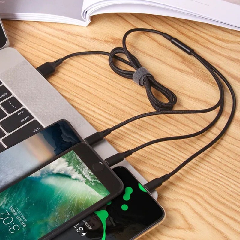 3 In 1 Fast Charger Data Cable USB C Mini iPhone 3.9' Nylon Sheath gallery