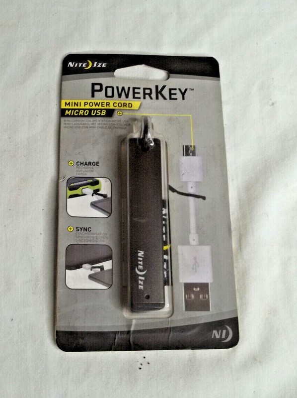 Nite Ize Power Key Mini Power Cord Micro USB to USB in Charcoal New In Pack