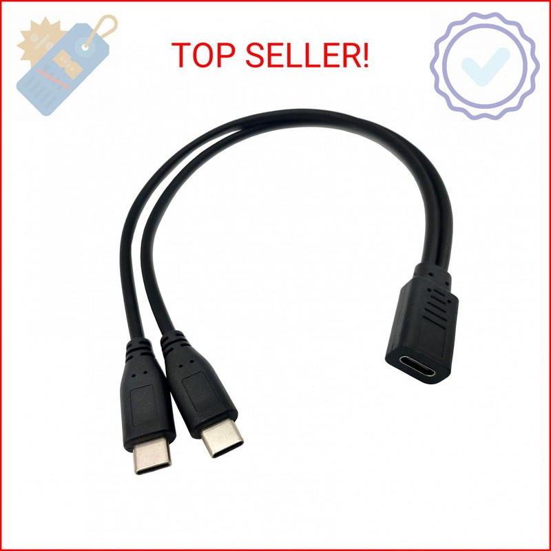Qaoquda USB C Splitter Charge Cable,1 Feet USB Type C 1 Female to 2 Dual Male Y