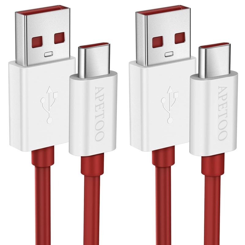 APETOO USB-A to USB-C Cable for Super-vooc Charging OnePlus 6 feet, Red