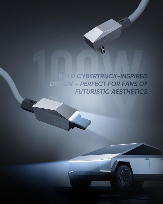 Retractable Spring USB-Cable for Tesla Model Y/3/X/S, Cybertruck-Style , 100W... gallery