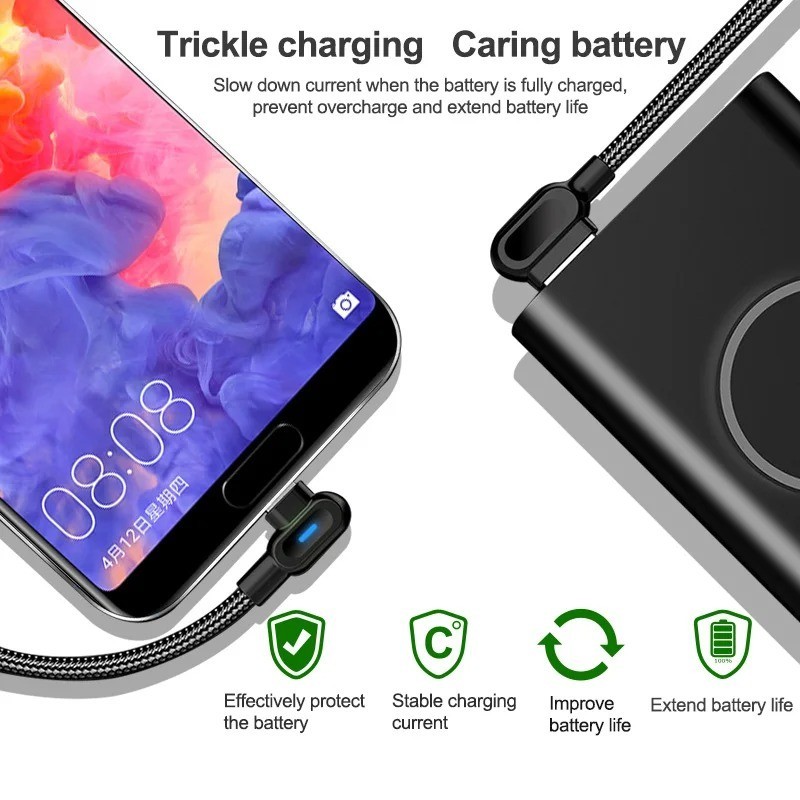 90° Elbow Phone Charger Cable Fast Charging Type-C & Micro USB for iPhone gallery
