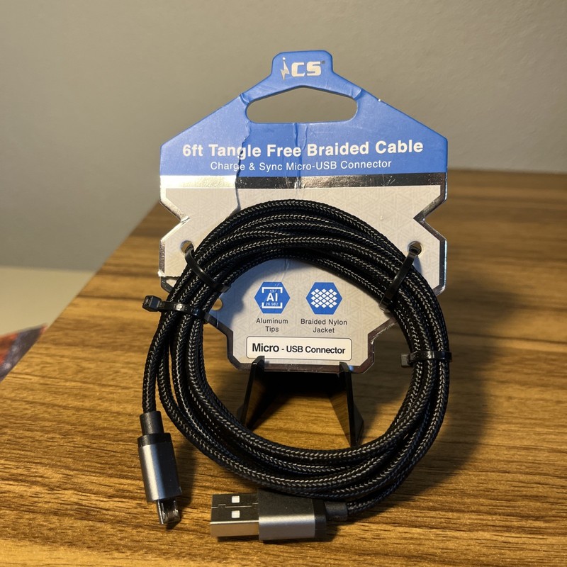 6ft Tangle Free Braided Cable Micro-USB Connector