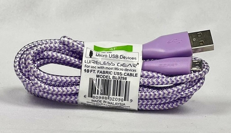 10ft Micro USB Cable – Charge & Sync – Chevron Pattern – Purple