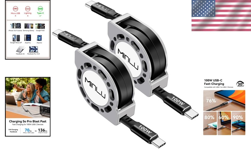 Retractable USB C to USB C Cable4 Ft, 2Pack,100W USBC 5A Fast Charging Cord, ... gallery