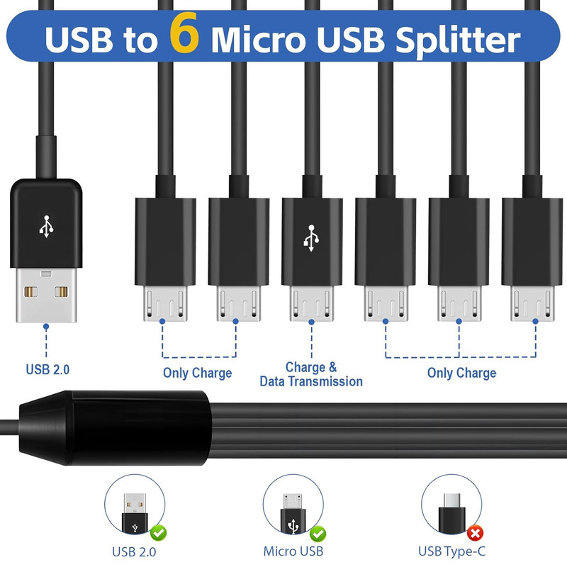Micro USB Splitter Cable, USB Type-A to 6 Type-Micro Multi Charging Cord, Multip gallery