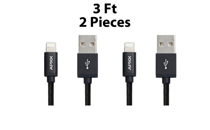 2-Pieces 3 Ft Apple MFI Certified Lightning Cable Nylon Braided AL303D