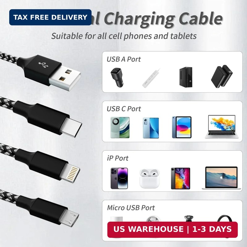 IDISON Multi Charging Cable(2Pack 4FT), 3 in 1 USB Charging Cable for Multiple D gallery