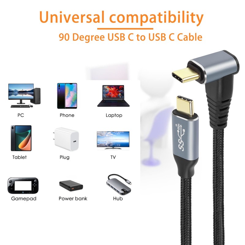 2M Right Angle USB C to USB C Cable,90 Degree 10Gbps 4K60Hz PD 100W USB3.1 Ge... gallery