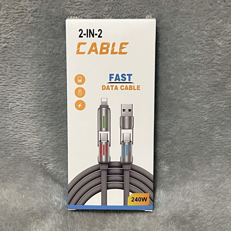 Charging Cable 2 In 2 Data 240W Ultra Fast Rapid Cord Cell Phone Car Charger NEW