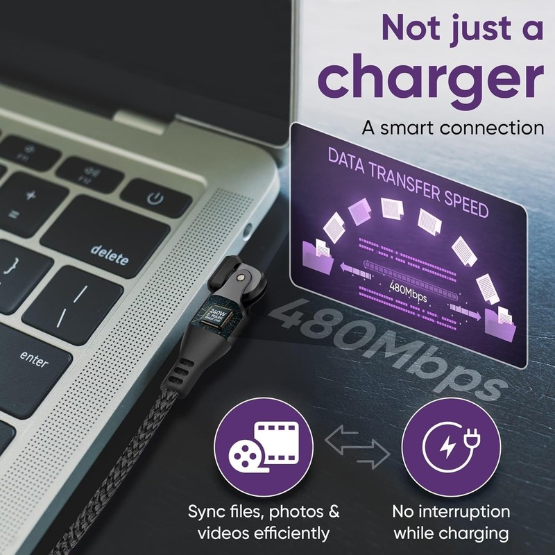 Durable 6ft USB Type C Cable, 240W Power Delivery with 180° Rotation gallery