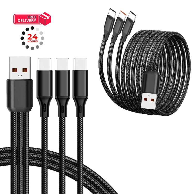 UCEC 2-Pack USB C Multi Charging Cable, 3 in 1 Braided Nylon 3.9 feet, Black