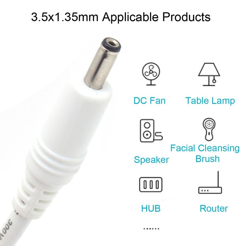 2 PCS USB Power Cable White 4FT/1.2M To 3.5mm Plug 5V DC 20AWG For Fans gallery