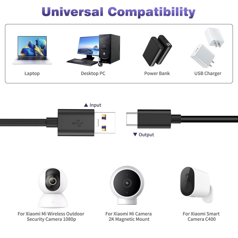 USB a to USB C Power Cable for CCTV Camera, 33FT Type C Long Power Extension Cor gallery