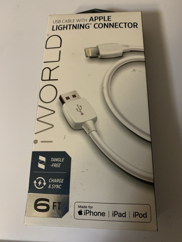 Iworld USB Cable with lighting connector for Apple NIB 6ft gallery