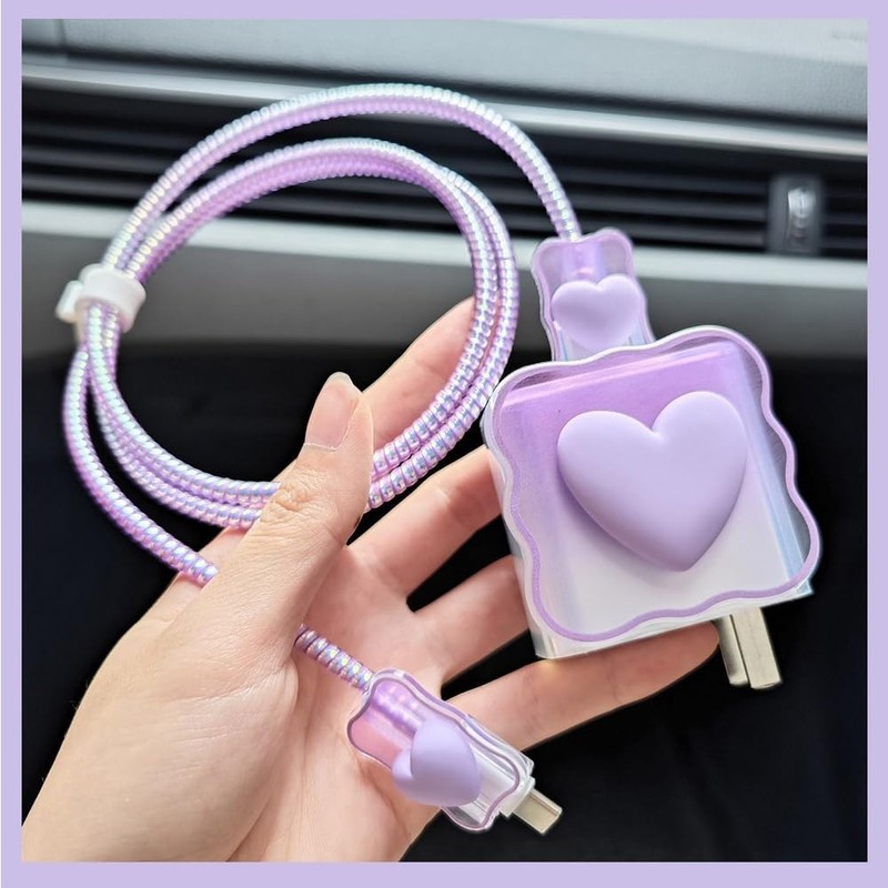 SOKPEWWM Waves Purple Heart Shape DIY 18W 20W Data Cable USB Charger 1.4m gallery