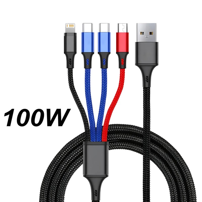 4 In 1 USB Cable 3A USB A To Micro USB/Type C For iPhone Charger Fast Charging D