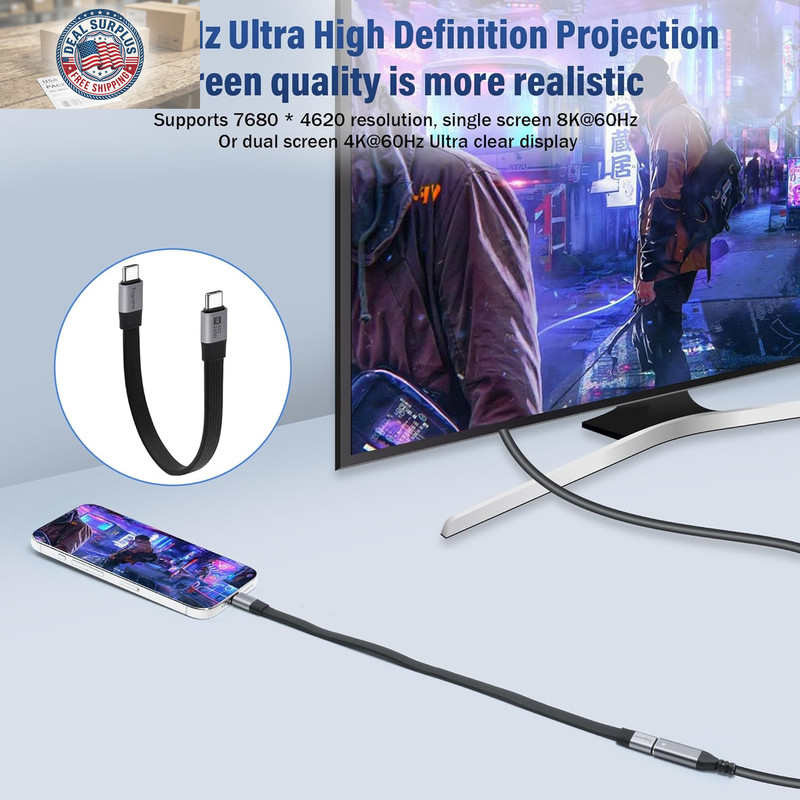 Short Flat USB C to USB C Cable 1Feet, Portable Keychain USB 4 Data Cable, PD 3. gallery